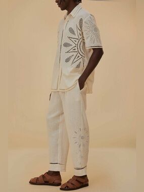 Farm Rio Off-White Maxi Sunset Richelieu Embroidered Pants